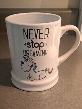 Never Stop Dreaming White Unicorn Ceramic Quality Mug Like New